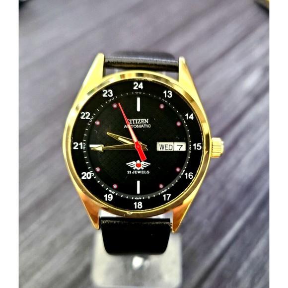 Rare Vintage Citizen Automatic Black Pattern 12-24hr Dial Watch 8200-4 Serviced - Picture 2 of 11